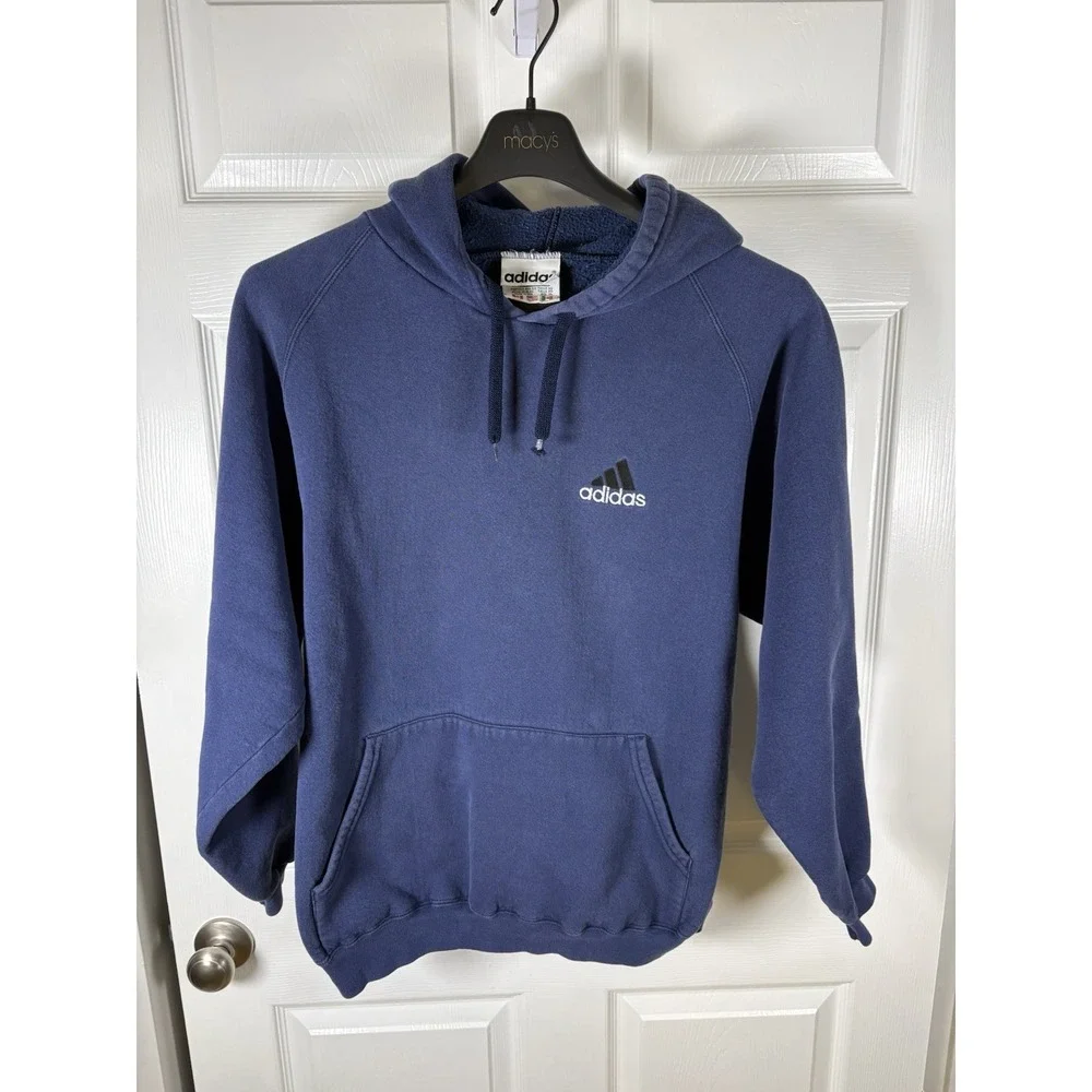 VTG 1990s Adidas Embroidered Logo Hoodie Navy Blue Made In USA Mens Size XL